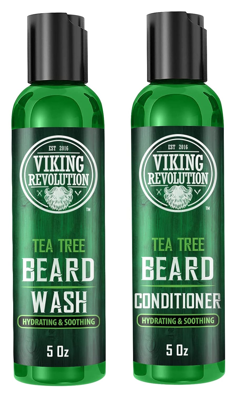 Viking Revolution Tea Tree Beard Wash and Conditioner Set for Men - Natural Beard Softener with Argan Oil, Vitamin E and Ginseng (5 Oz)