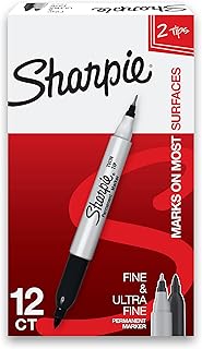 Sharpie Twin Tip Permanent Markers, Fine and Ultra Fine, Black, 12 Count