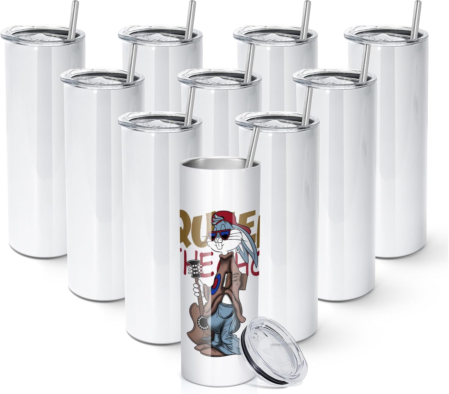 10 Pack Sublimation Tumblers, 20oz Straight Skinny Stainless Steel Insulated Sublimation Tumbler Blank with Individual Boxed and Bottom Rubbers