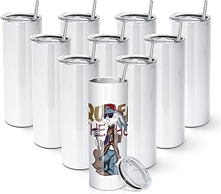 10 Pack Sublimation Tumblers, 20oz Straight Skinny Stainless Steel Insulated Sublimation Tumbler Blank with Individual Boxed and Bottom Rubbers