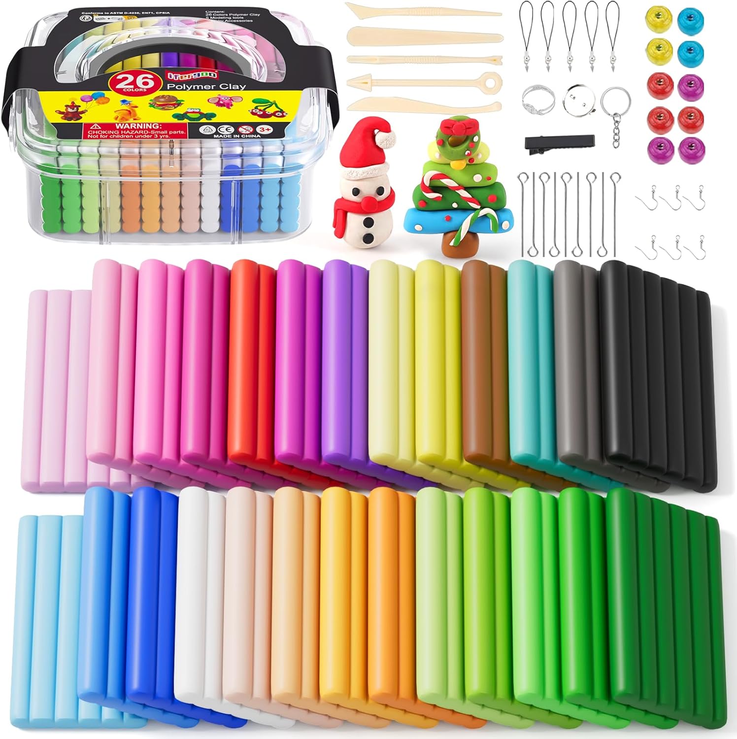 iFergoo 26 Color Polymer Clay Kit, Non-Toxic, Safe for Kids, Includes 26 Colors, Storage Box, 5 Tools, 1 Accessory, Modern Style, Sculpting, Not Foldable