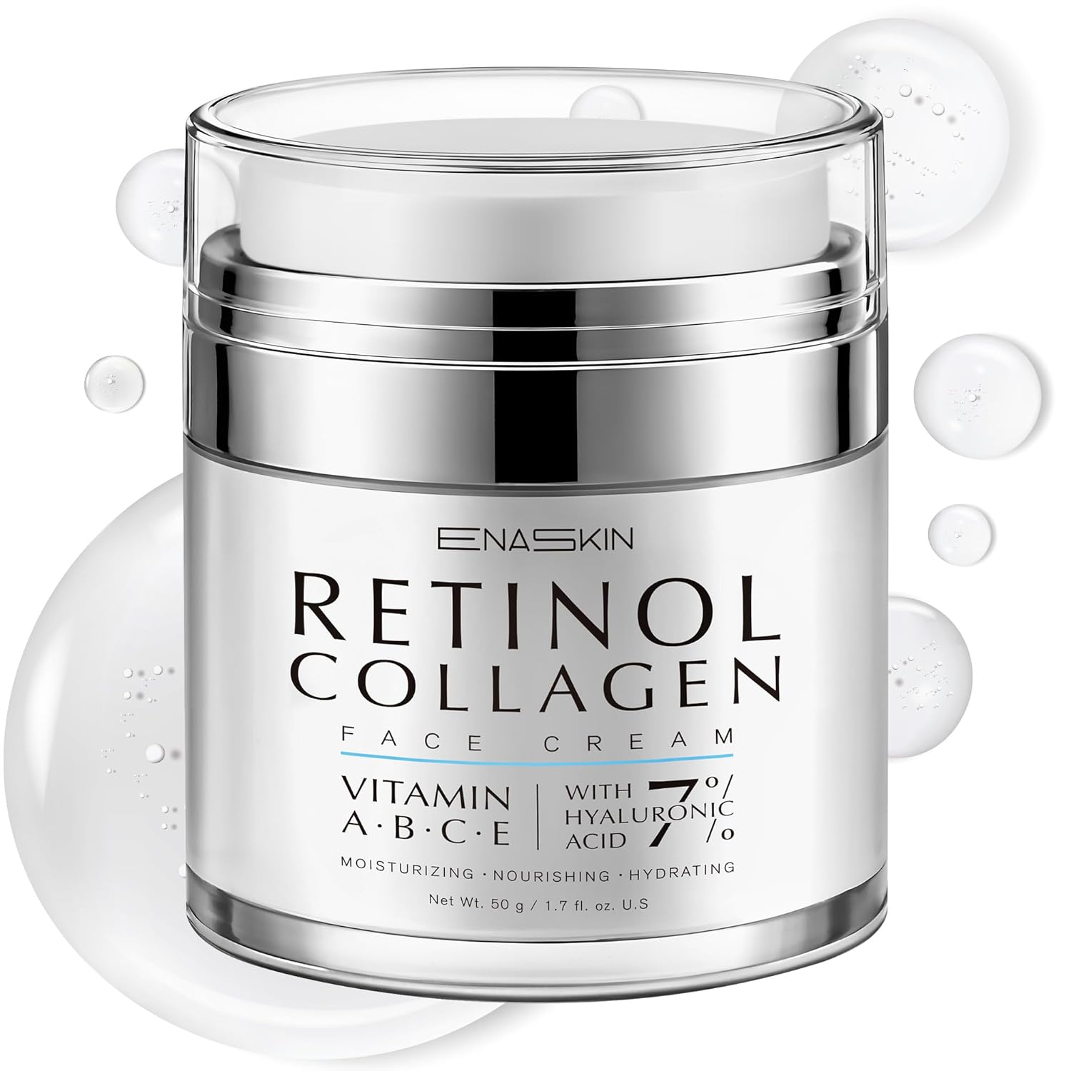 EnaSkin Retinol Face Wrinkle Cream: Collagen Anti Aging Moisturizer - Neck/Forehead Tightening - 7% Hyaluronic Acid Serum, Women-Men's Mature/Dry Skin, 1.7 Oz