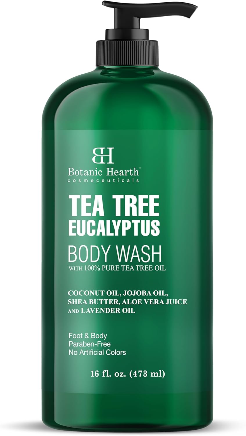 Botanic Hearth Eucalyptus & Tea Tree Body Wash | 16 Fl Oz | Helps Soothe Skin, Refreshing And Invigorating, Cleansing Shower Gel For Men And Women | Sulfate Free, Paraben Free