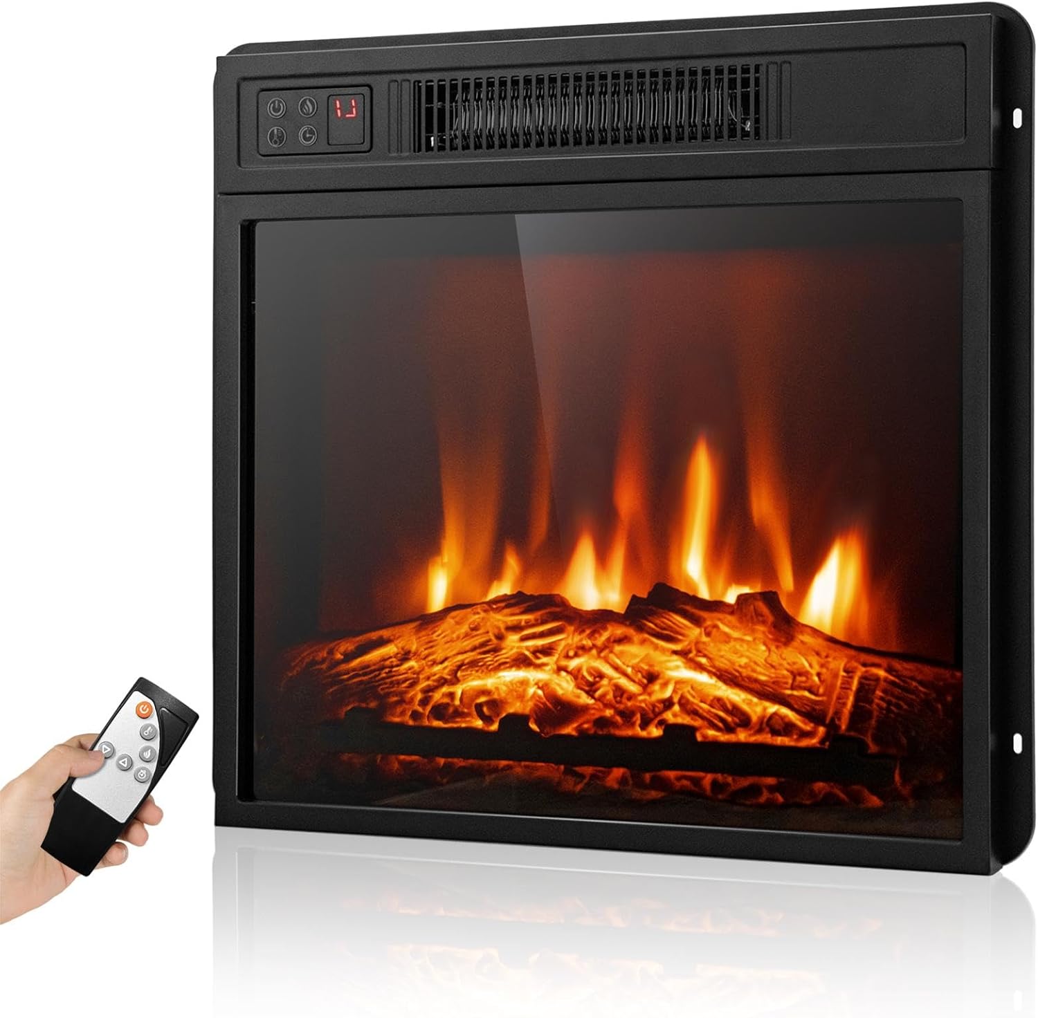 ARLIME 18” Electric Fireplace Insert, Small Recessed Firebox Heater w/Realistic Flame Effect, Adjustable Brightness, Timer, Remote Control, Wall Mounted Fireplace, 1400w, Black