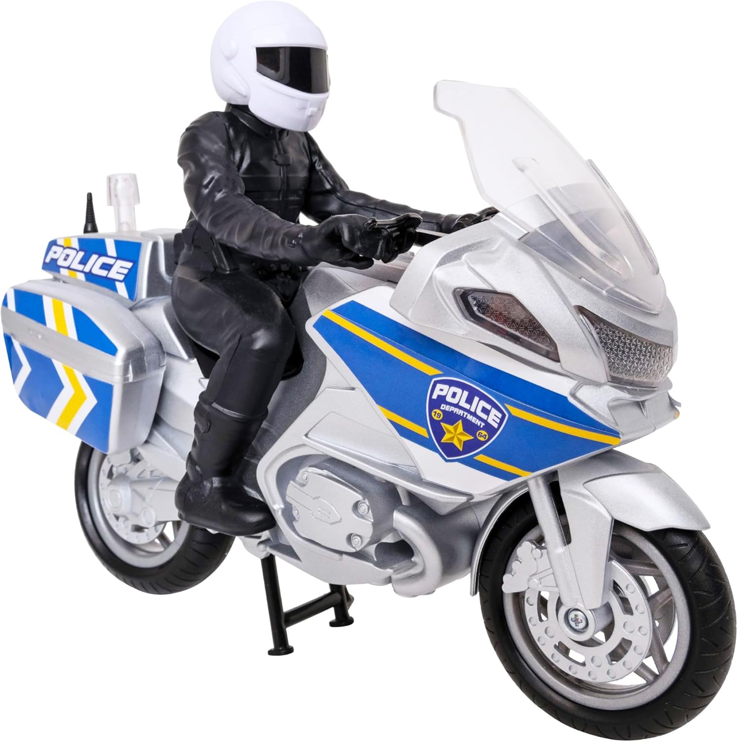 Teamsterz Mighty Machines Medium Police Bike with Officer Figure | Motorbike Toy with Lights & Sounds | Emergency Service Vehicle Playset | Kids' Figures and Toy Car Set | Ages 3+