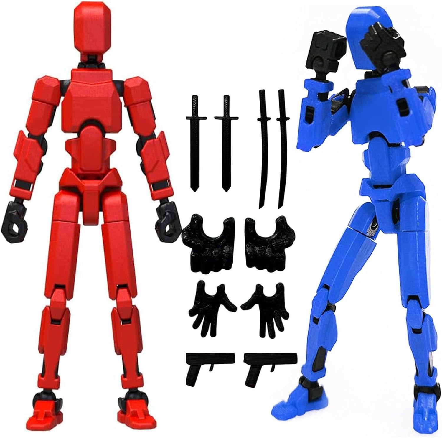 Titan 13 Action Figure, 2Pcs T13 Figure 3D Printed Lucky 13 Model Toy PVC Multi-Jointed Movable Robot Figure Desktop Decoration for Kid Adult Gift (Red, Blue)