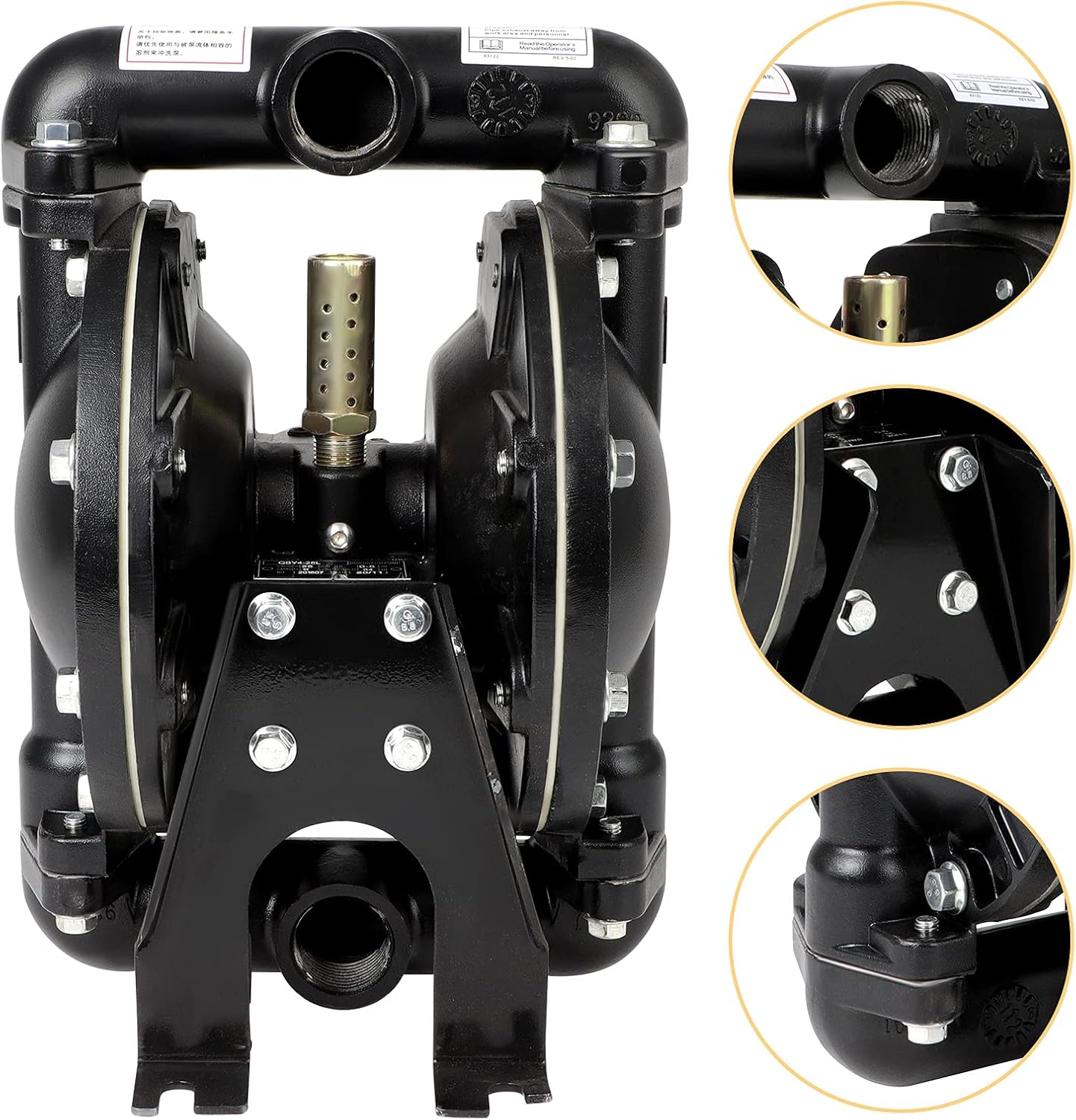 Air Operated Double Diaphragm Pump 1 IN Outlet 35 GPM Pneumatic Transfer | Transfer Pump with 1" inlet/outlet, 35 GPM flow, 120 PSI max pressure, cast iron aluminum body, nitrile diaphragms