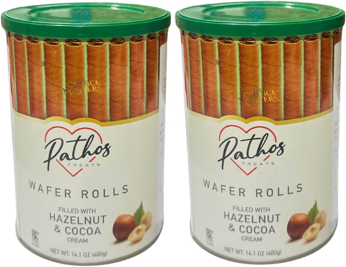 Wafer Rolls with Deliciously Fine Cocoa Hazelnut Flavored Cream Gift Tin - 2 Pack - Irresistible Tea Time Treat - Wafer Rolls with Cocoa Cream Filling and Hazelnuts 2 X 400 g
