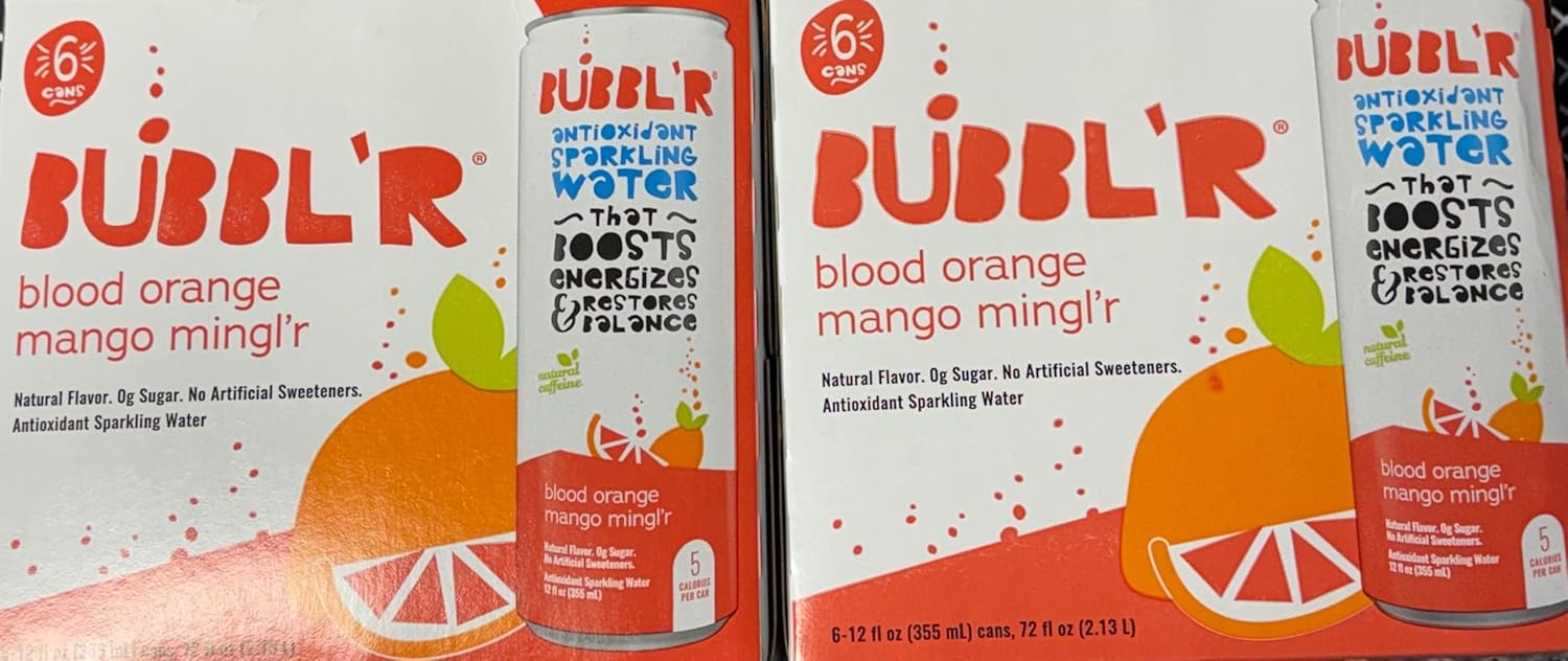 BUBBLR Blood Orange Mango Minglr Antioxidant Sparkling Water - 2 Pack, 12 Cans