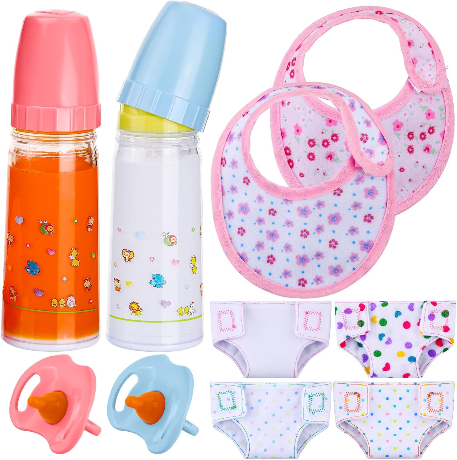 Shappy 10 Pcs Baby Doll Accessories Set Include Disappearing Milk and Juice Bottles, Pacifier, Bibs, Diapers, Baby Doll Feeding Set, Toy Bottles for Dolls for Girls Christmas Birthday Gift