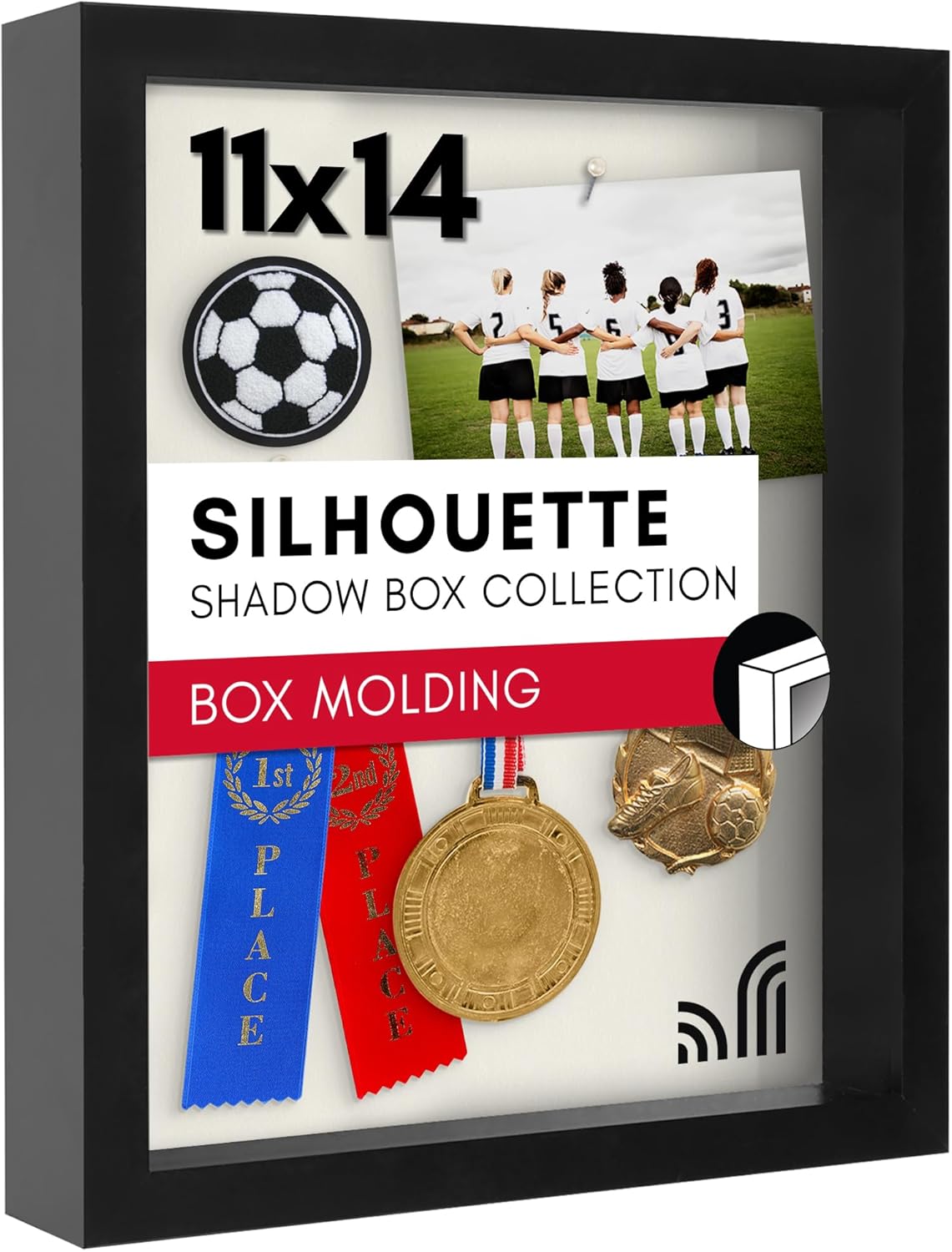 Americanflat 11x14 Shadow Box Frame with Shatter-Resistant Glass - Silhouette Collection - Large Shadow Box Display Case for Tabletop and Wall Display - Black with Soft Felt Back