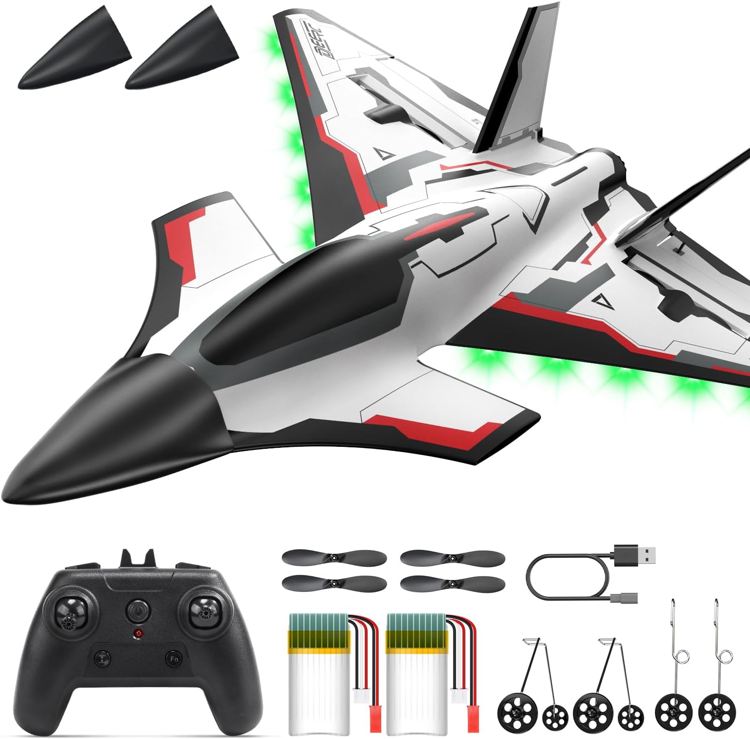 DEERC Future RC Plane 4 Channel Remote Control Airplane with LED Lights Easy to Fly Aerobatic Aircraft Toys,2.4GHz 6-axis Gyro Stabilizer RTF Glider Aircraft Plane Jet for Adults Kids Beginners Boys