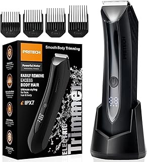 Body Hair Trimmer for Men Pubic Hair Trimmer - Wet/Dry Ball Trimmer with Ceramic Blade, Rechargeable Body Groomer for Men with Standing Recharge Dock, Cordless Groin Hair Trimmer for Men