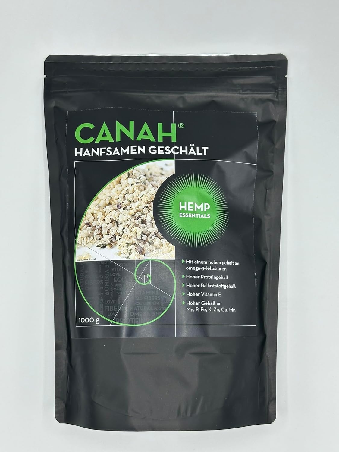 Canah® Natural Hemp Seed Raw Shelled (Hulled) Hearts 1000 g – Vegan, High in Protein, Fiber, Omega 3 & Omega 6, Vitamins and Minerals, Certified Kosher + Free Bonus Recipes