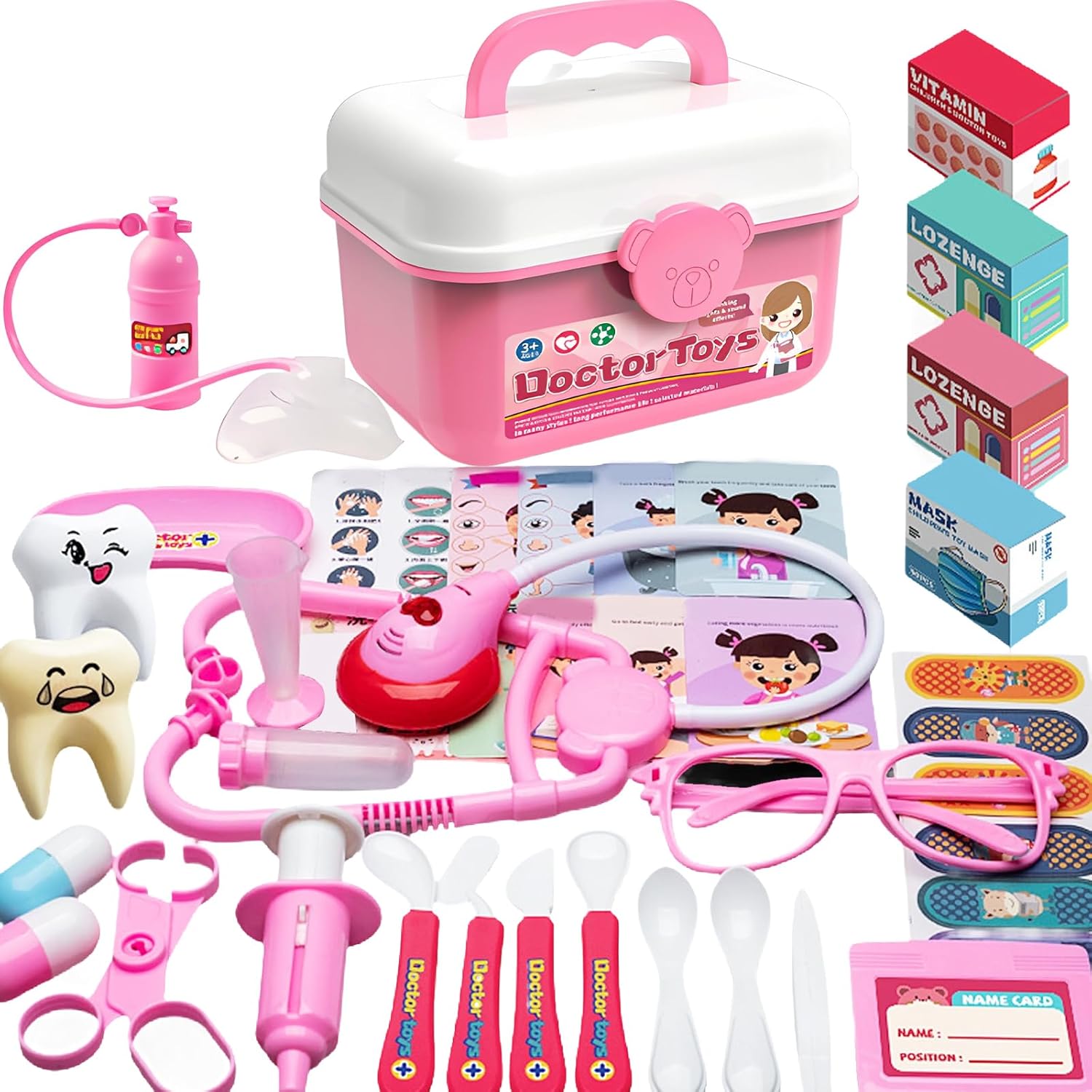 42Pcs Doctors Set for Kids, Kids Doctors Set for Aged 3 Years and Up Includes Nurse Vet and Dentist Toys Educational Role Playset Accessories Ideal for Imaginative Play Doctor Playsets