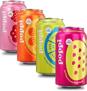 POPPI Sparkling Prebiotic Soda, Beverages w/Apple Cider Vinegar, Seltzer Water & Fruit Juice, 12oz (4 Pack)
