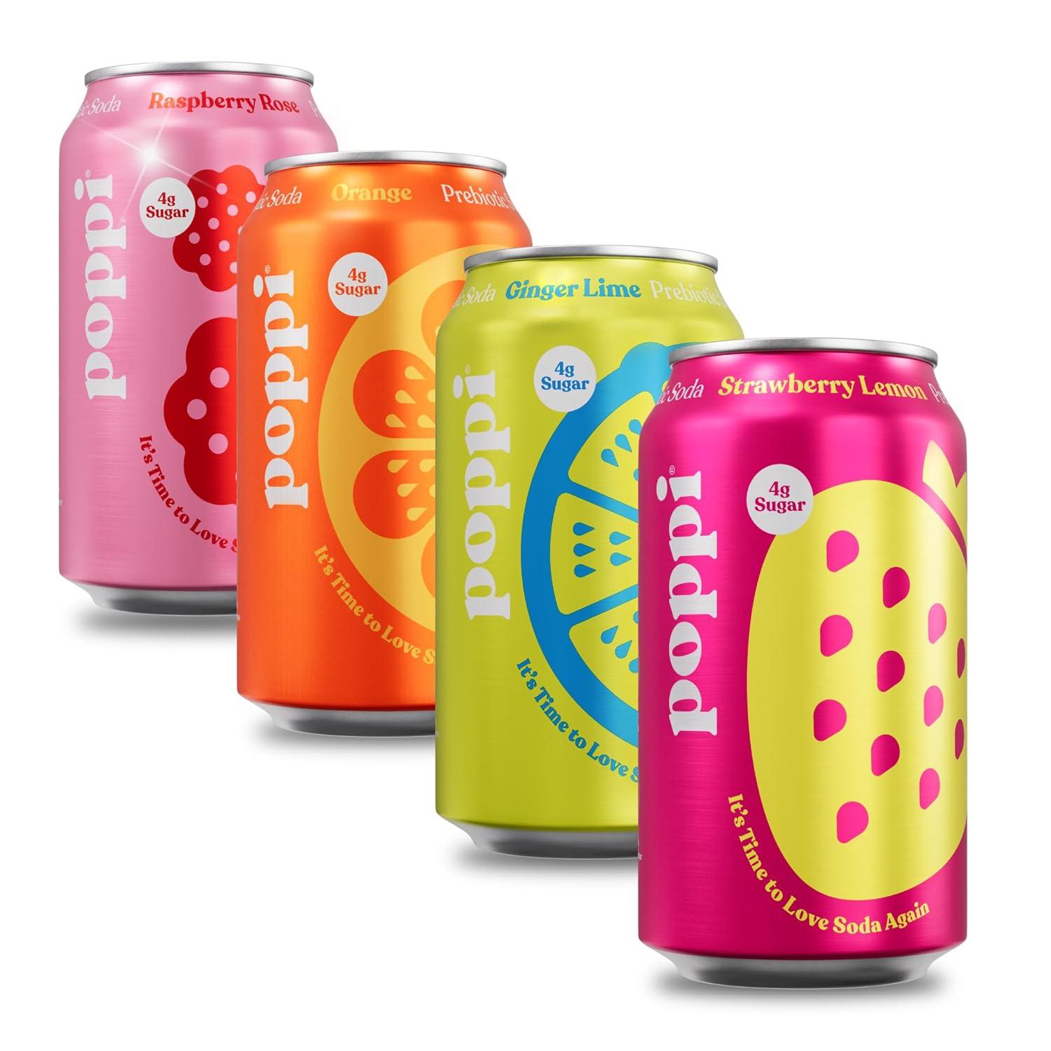 POPPI Sparkling Prebiotic Soda, Beverages w/Apple Cider Vinegar, Seltzer Water & Fruit Juice, 12oz (4 Pack)