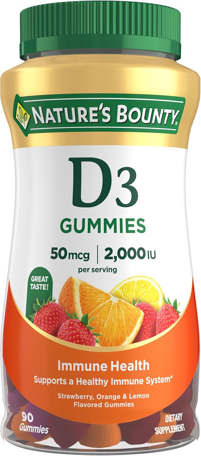 Vitamin D3 Gummies by Nature's Bounty, Vitamin Supplement, Supports Immune Health, 50mcg, 2000IU, Mixed Fruit Flavor, 90 Gummies