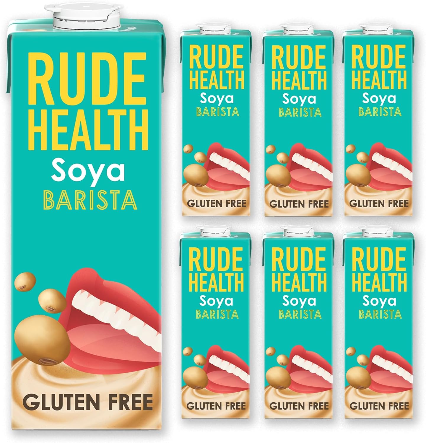 Rude Health 6 x 1 Litre Soya Barista Drink, Dairy Free, 100% Natural Drink, No Added Sugar, Healthy & Vegan Milk, Lactose Free Milk, No Additives, Gluten Free, Recyclable Packaging