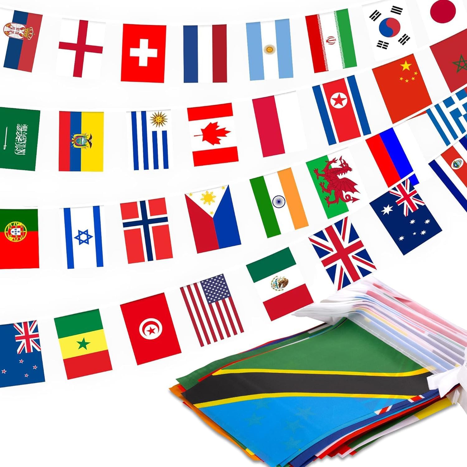 World Flags Bunting 50 Countries 42ft/13m, Flags of the World Bunting International Flag Bunting Banner World Cup Olympic Games Party Decorations for Garden Bar Street Outdoor