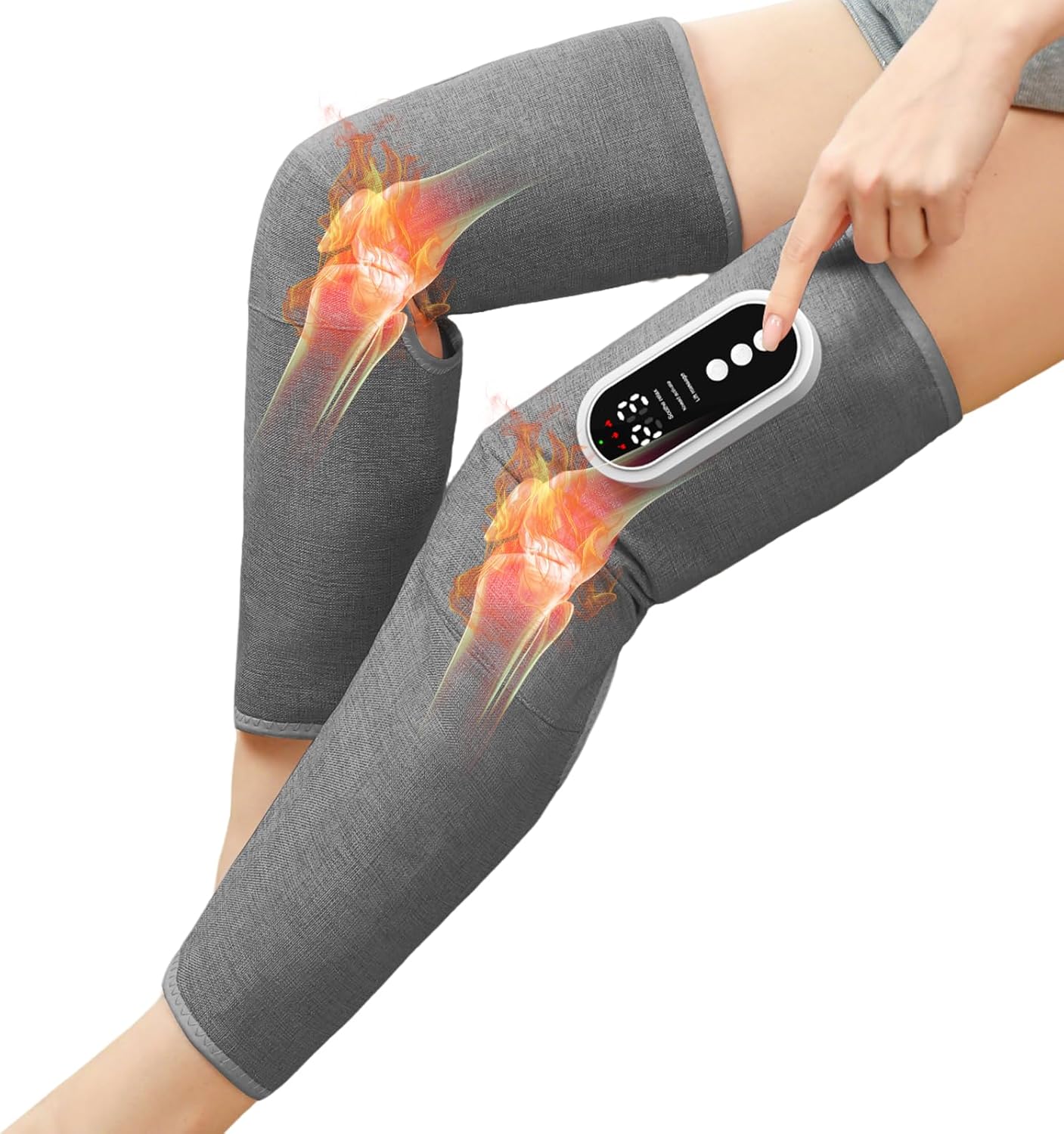 Cordless Leg Massager, Electric Leg Airbag Massager with 3 Modes & Intensity & Knee Heating, with LCD Display, Lymphatic Drainage Massagers with 15 Minutes Timer - Single