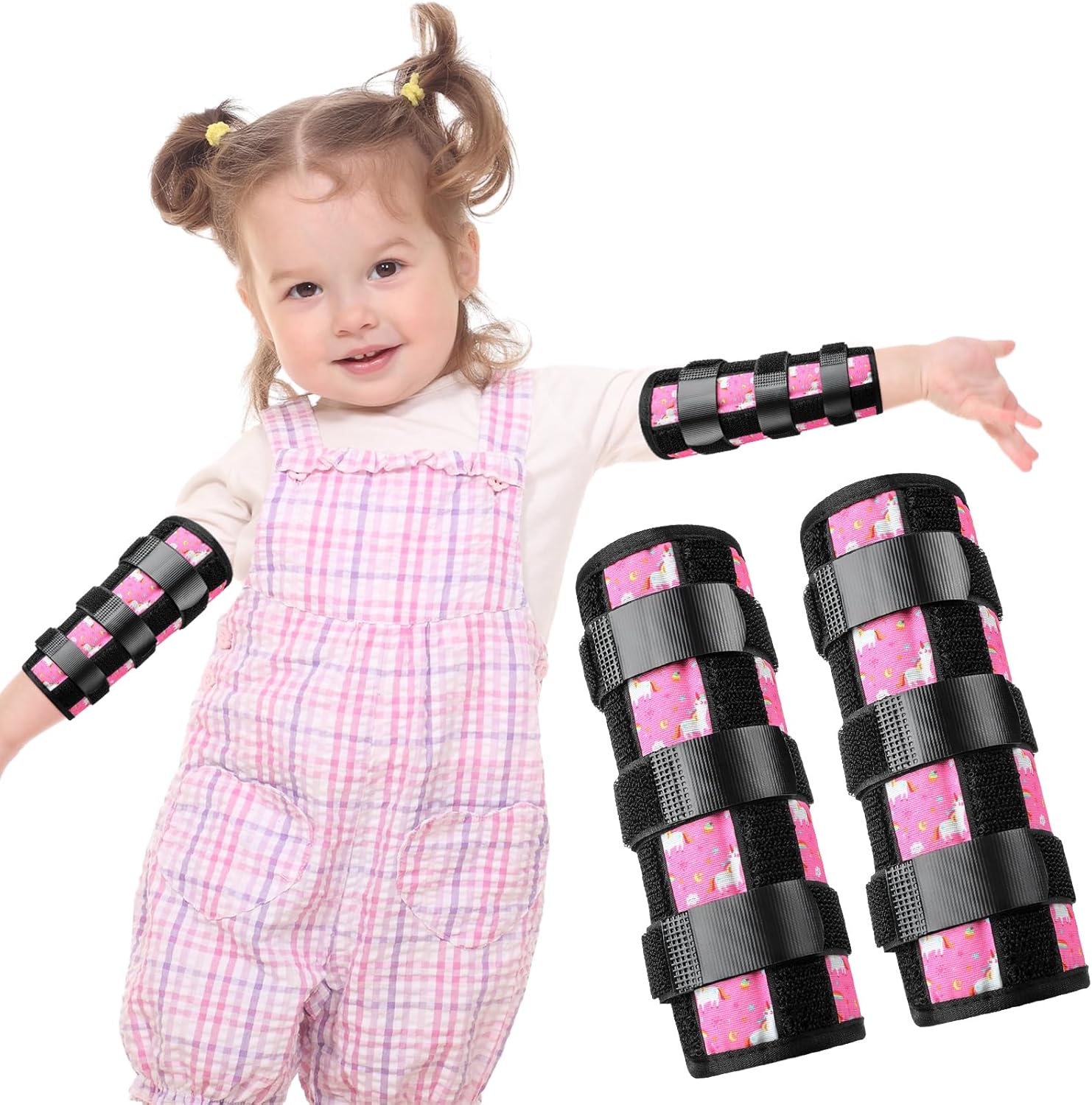 2 Pack Thumb Sucking Stop for Kids Toddlers Nail Biting Treatment Finger Sucking Deterrent Guard Prevention Anti Nose Picking Pediatric Elbow Immobilizer for Boys Girls 2-8 Years (Unicorn)