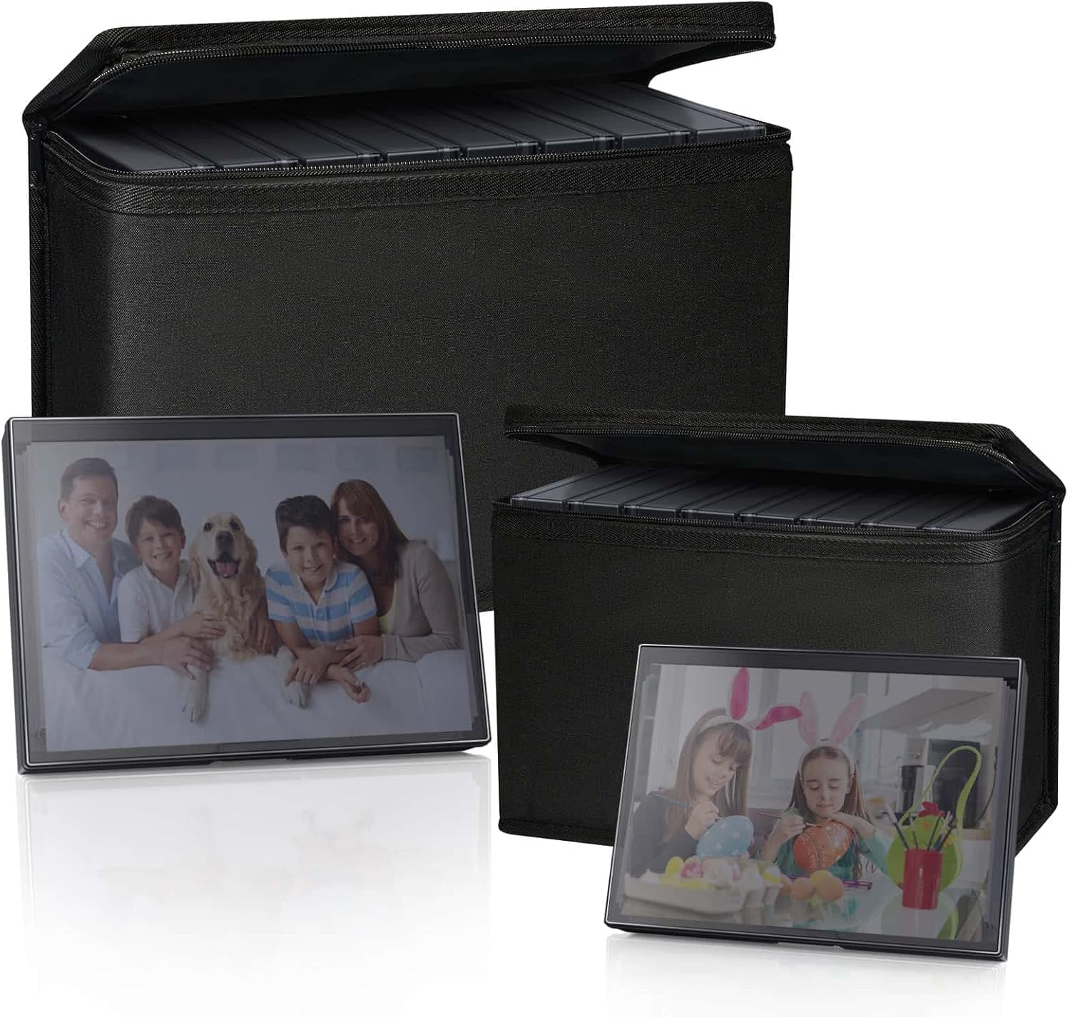Barhon Photo Storage Boxes Set - 8 Pack 4x6 and 8 Pack 5x7, Photos Case Containers with Bag, Multi-Sized Seed Organizer with Handle for Stickers (Black)