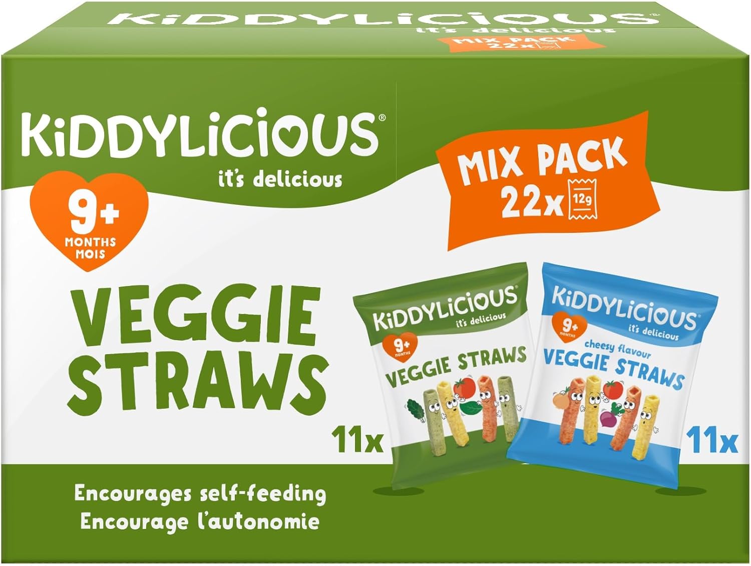 Kiddylicious Veggie Straws Mix Pack - Delicious Snacks for Babies - Suitable for 9+ Months - 22 Pack