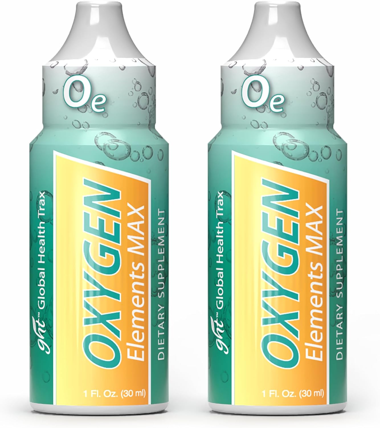 GHT Oxygen Elements Max Liquid Oxygen Drops in 1 Ounce Bottle, Portable Supplement - Bolster Endurance and Stamina, Cleanse Cells (2 Pack)