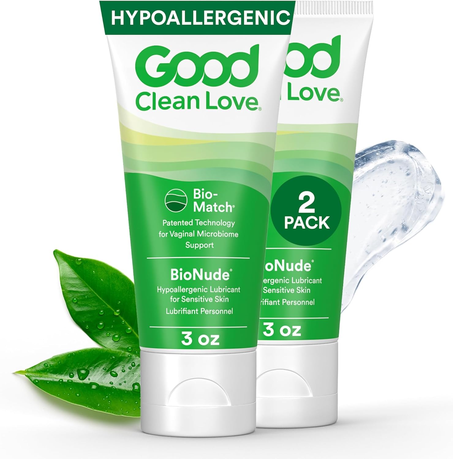 Good Clean Love BioNude Ultra Sensitive Personal Lubricant, Hypoallergenic Unscented & Unflavored Water-Based Lube, Safe for Adult Toys & Condoms for Men, Women, and Couples, 3 Oz (2-Pack)
