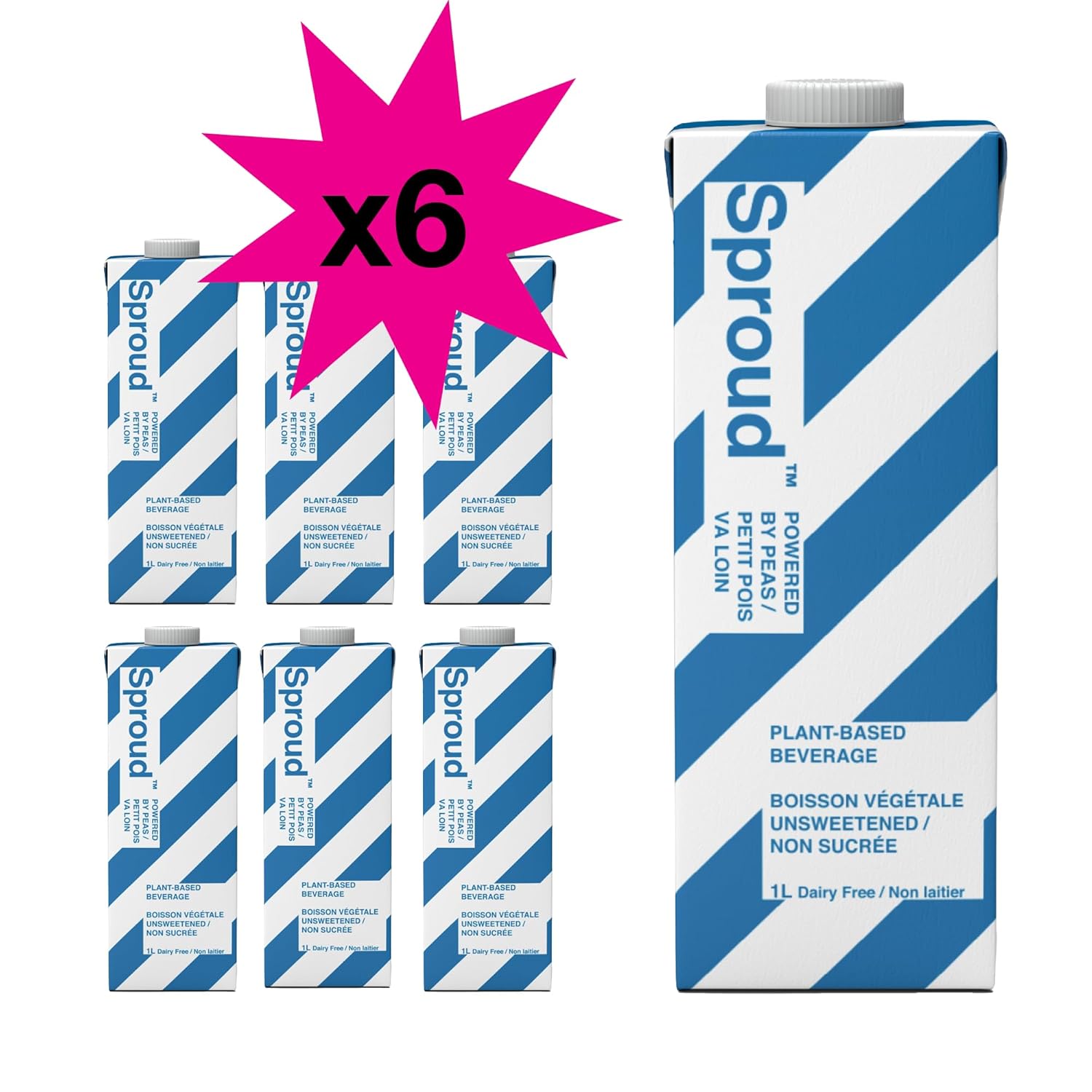 SPROUD Dairy Free Milk UNSWEETENED Flavor, Vegan Milk with Plant-Based Pea Protein, Shelf Stable Non-GMO, 1 Liter (Pack of 6)