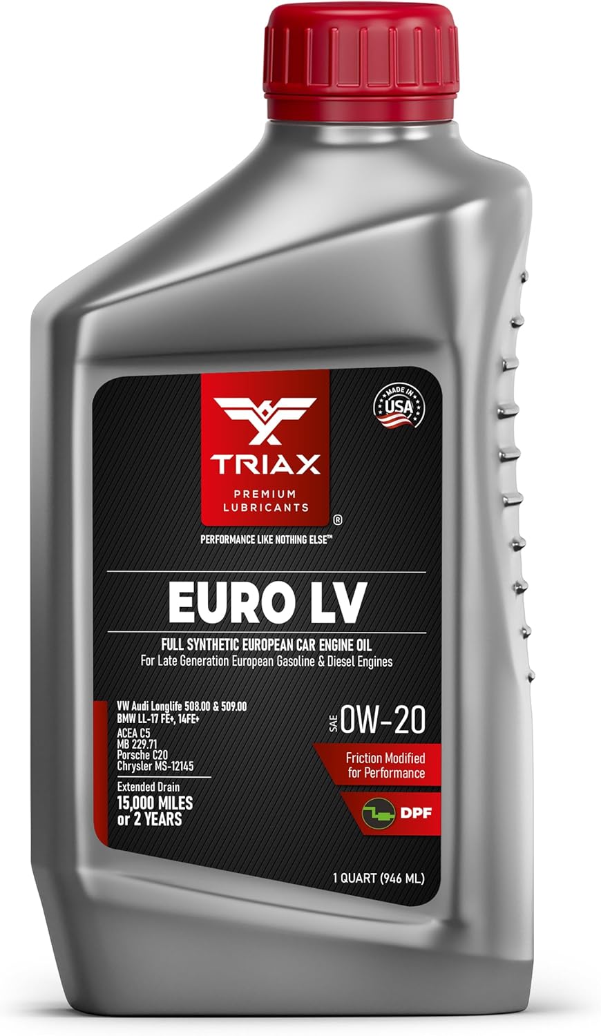 TRIAX Euro LV 0W-20 Full Syn PAO Esters Engine Oil Compatible with BMW LL-12+, LL-17+, MB 229.71, VW 508.00/509.00 (1 Quart)