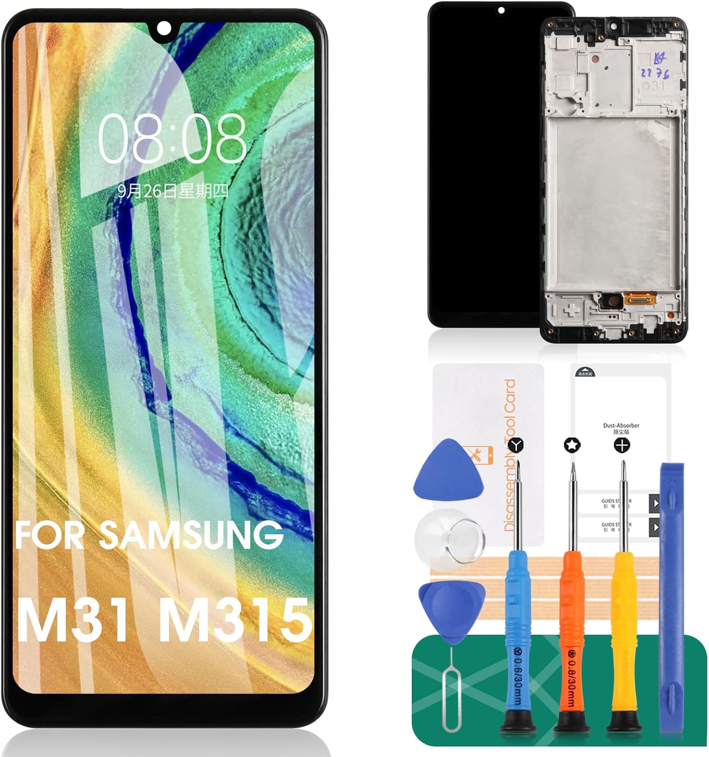 SRJTEK For Samsung Galaxy M31 LCD Screen M315 Screen Replacement M315F LCD Display Touch Digitizer Assembly SM-M315F, SM-M315F/DS Repair Parts Kits (With Black Frame)