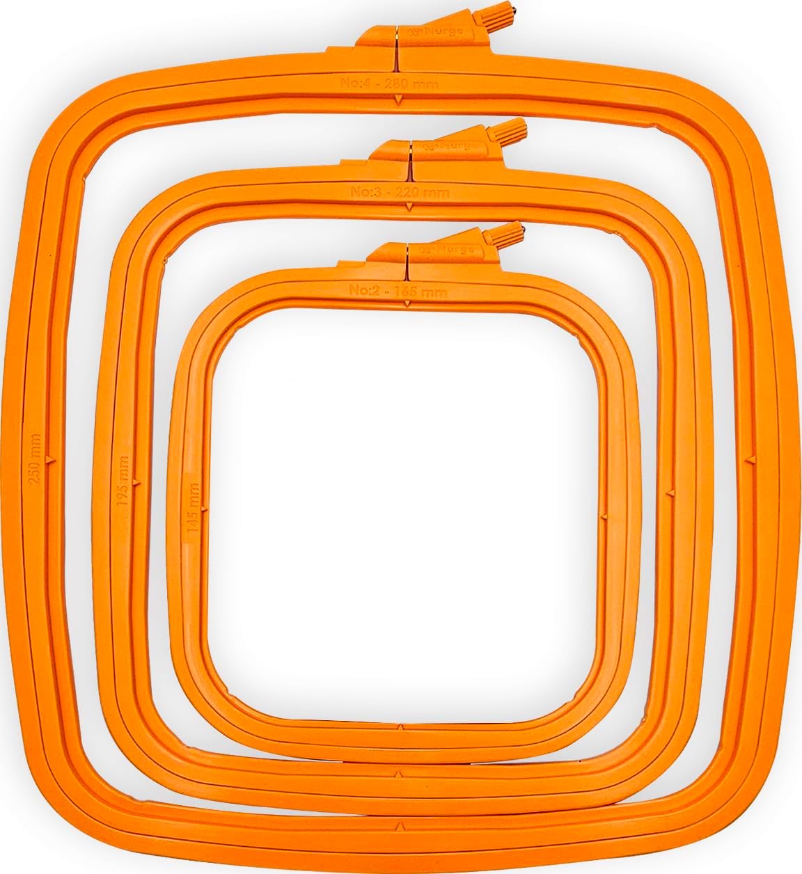 Nurge Orange Plastic Square Embroidery Hoop, Cross Stitch Hoops, Punch Needle Hoop (Set of 3 pcs)