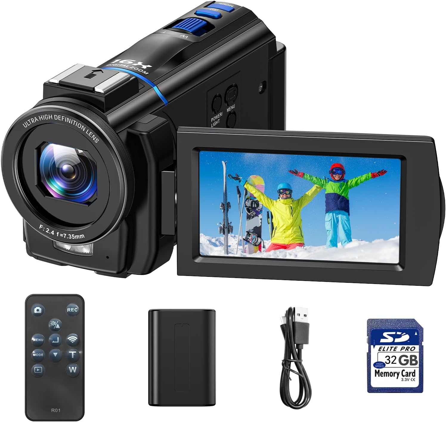 CAMWORLD 4K Video Camera Camcorder 48MP YouTube Vlogging Camera Night Vision 3” 270° Rotatable Touchscreen Podcast Camcorder Video Recorder with 32GB SD Card, Batteries, Remote Control