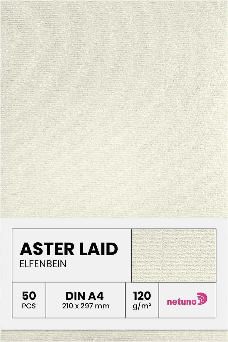Netuno 50 Laid Ivory Paper A4 297 x 210 mm 8.3 x 11.7 in 120gsm Aster Laid Ivory Elegant Ribbed Paper Textured Decorative Cardboard for certificates Weddings Invitations Anniversaries Diplomas