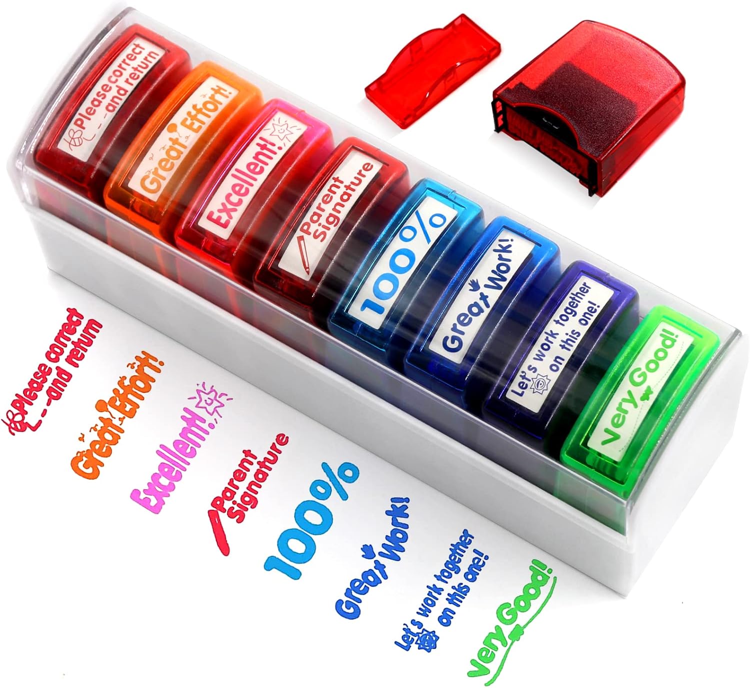 Newthinking Teacher Stamps 8 Pack, Colourful Self Inking Teacher Stamp for Marking, School Reward Stamps Teacher Supplies Gifts