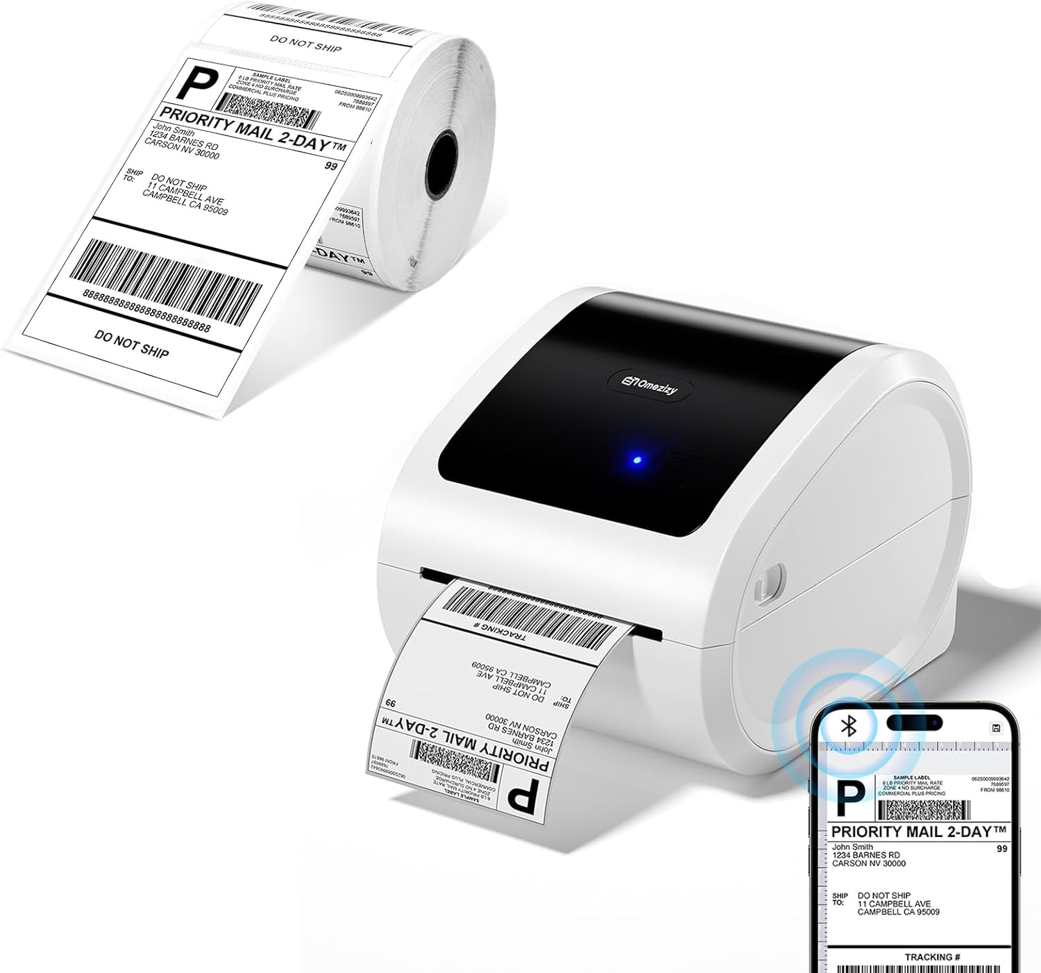 D520BT Bluetooth Shipping Label Printer and 1 Roll Thermal Labels, Wireless Thermal Label Printer for Small Business