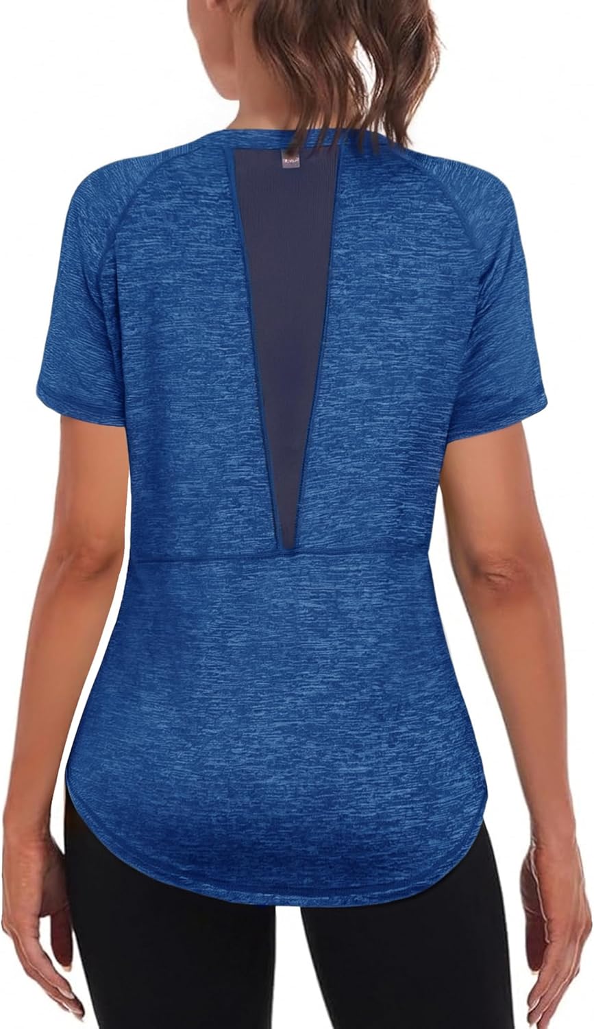 Gyabnw Women's Gym Shirts Short Sleeve Crew Neck Lightweight Moisture Wicking Quick Dry Tops with Front and Back Breathable Mesh