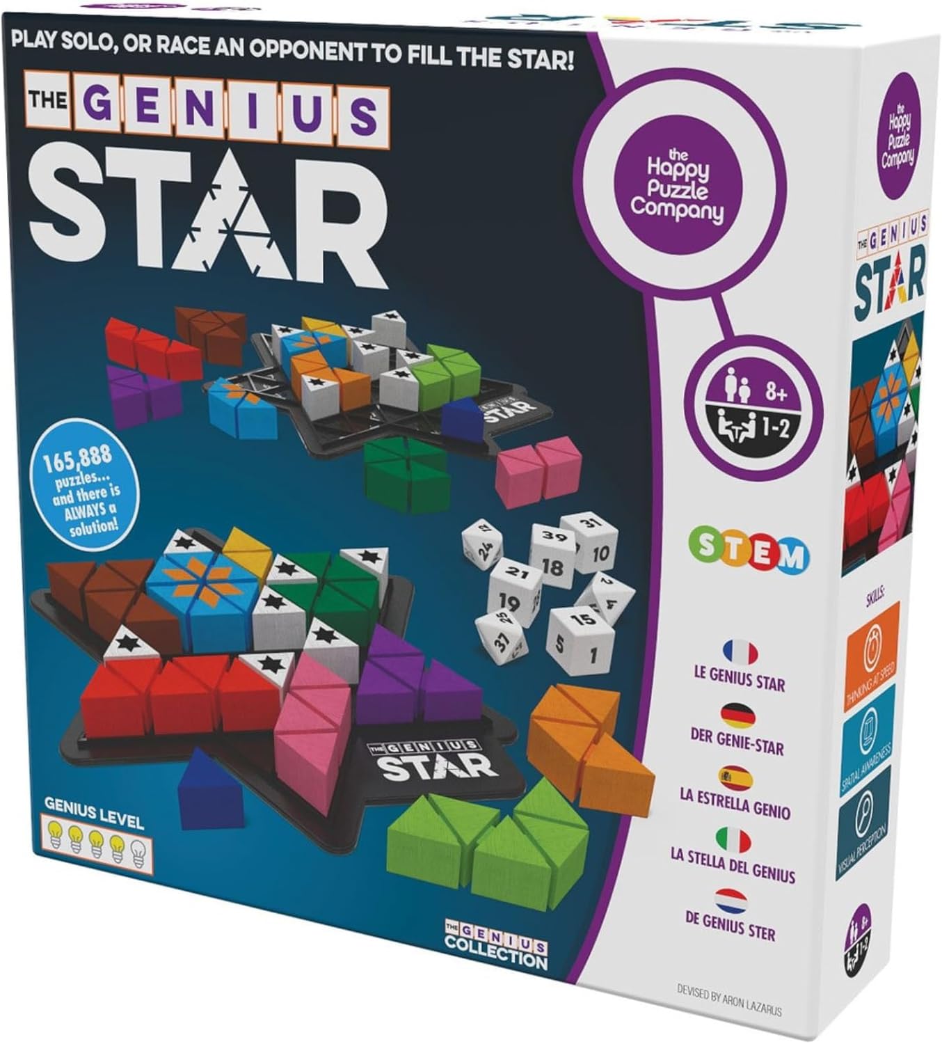 The Happy Puzzle Company The Genius Star Game - 165,000+ Puzzle Challenges for a Fun Family Board Game Night - Logic Puzzles STEM Educational Learning Resources - Smart Games for Kids & Adults Ages 8+