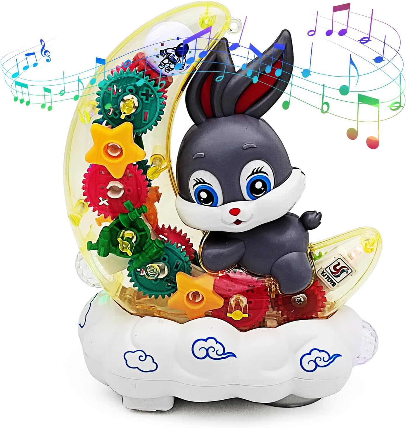 Tipmant Cute Electric Moon Rabbit Toy Electronic Vehicle Car Automatic Driving, Transparent Gears, Music, Flash Lights, Baby Toddler Kids Birthday Gifts