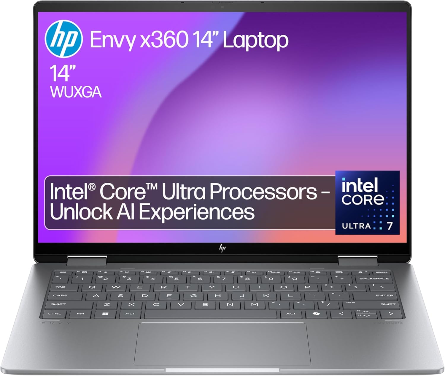 HP Envy x360 14" 2in1 Laptop | Intel Core Ultra 7-155U | Intel Evo | AI Enhanced | 16 GB RAM | 512 GB SSD | Intel Arc | WUXGA IPS Touchscreen | Up to 19.5 hrs battery | Win 11 | Silver | 14-fc0003sa