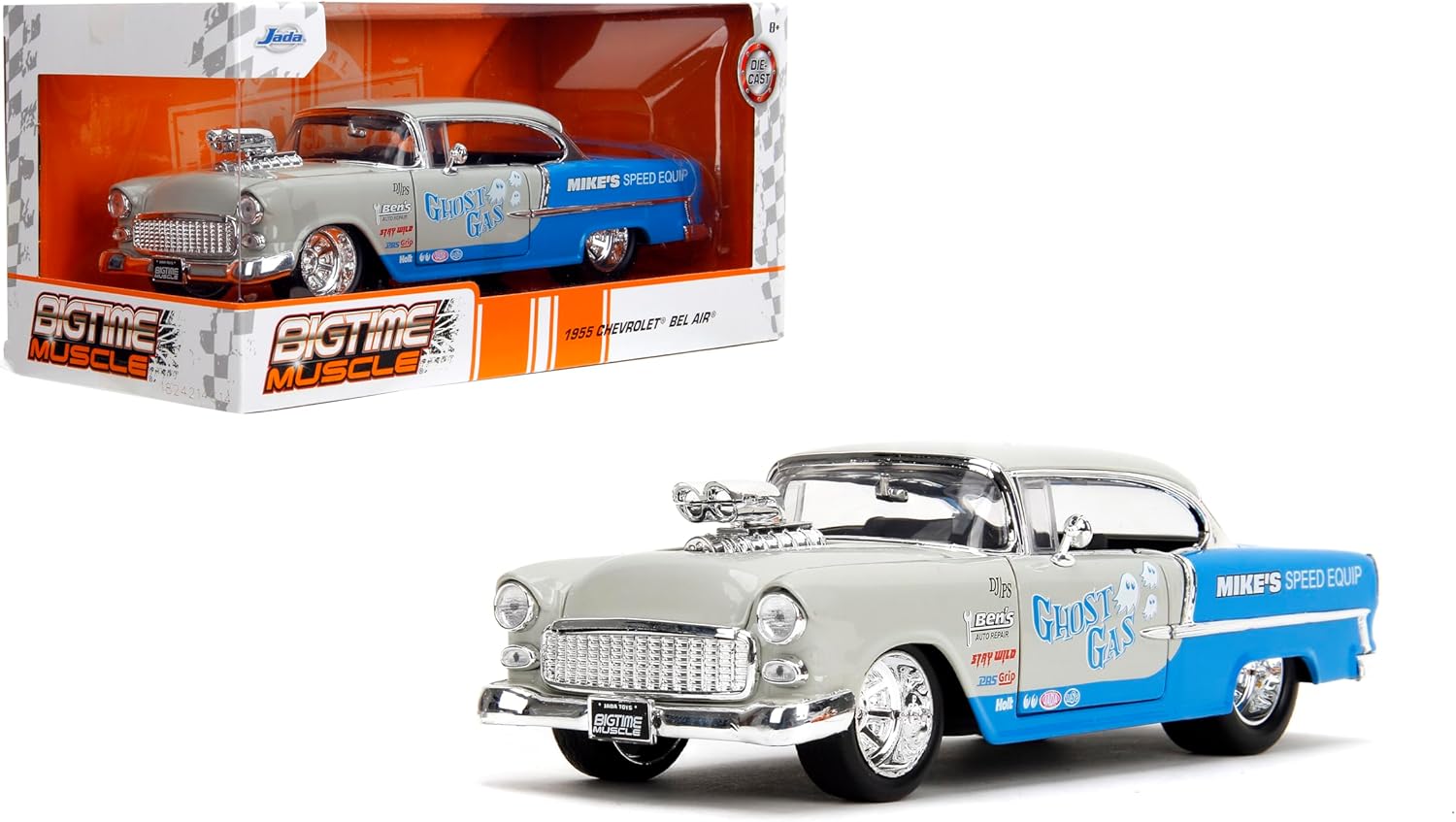 Bigtime Muscle 1:24 1955 Chevrolet Bel-Air Die-Cast Car, Toys for Kids and Adults(Cool Gray/Gloss Blue)