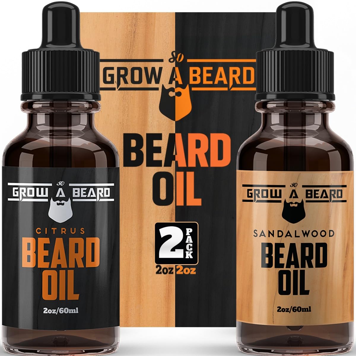 Beard Oil For Men, Beard Growth Oil, Beard Care, Best Beard Oil, All Natural, Sandalwood & Citrus Scent, Mens Gifts (2 Pack Of 2 oz)