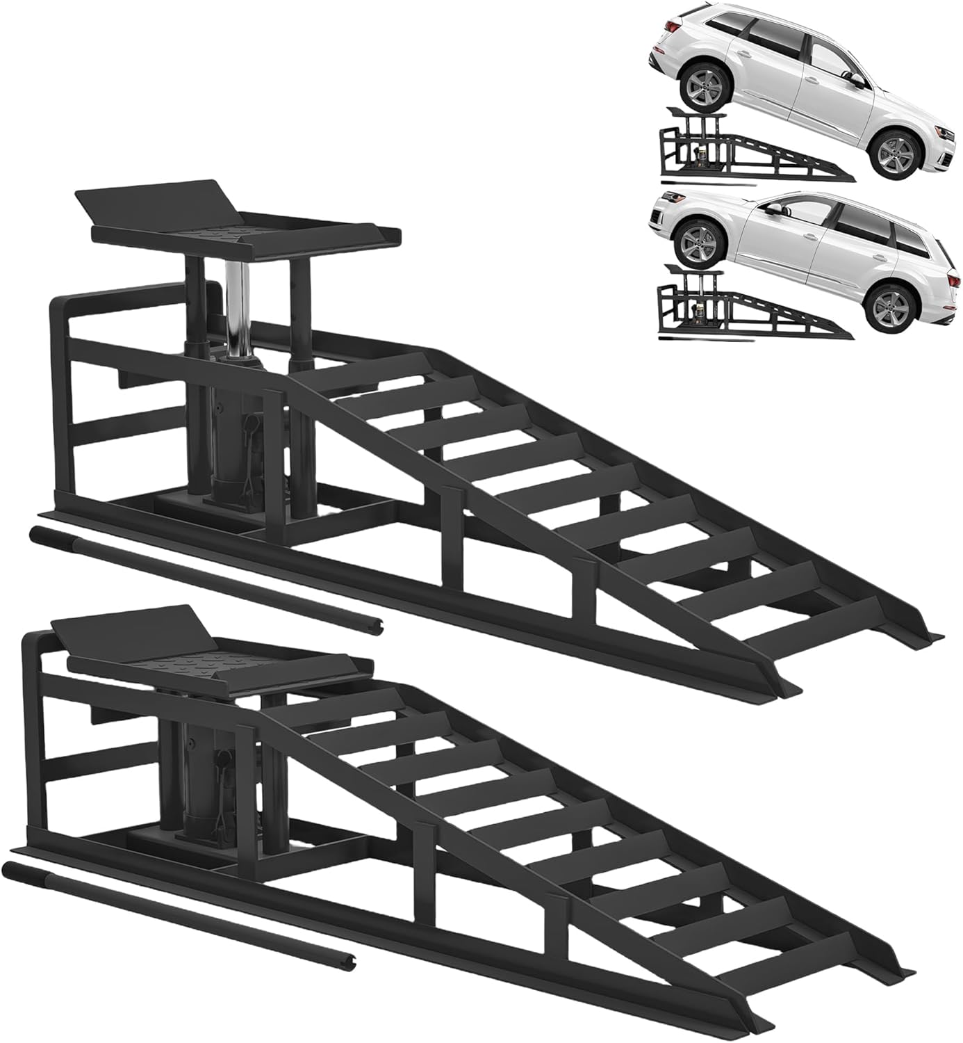 2 Pack Hydraulic Car Ramps 5T 10000lbs Low Profile Car Lift Service Ramps Truck Trailer Garage,Height Hydraulic Vehicle Ramps, Lift Height 11.61-16.21 Inches
