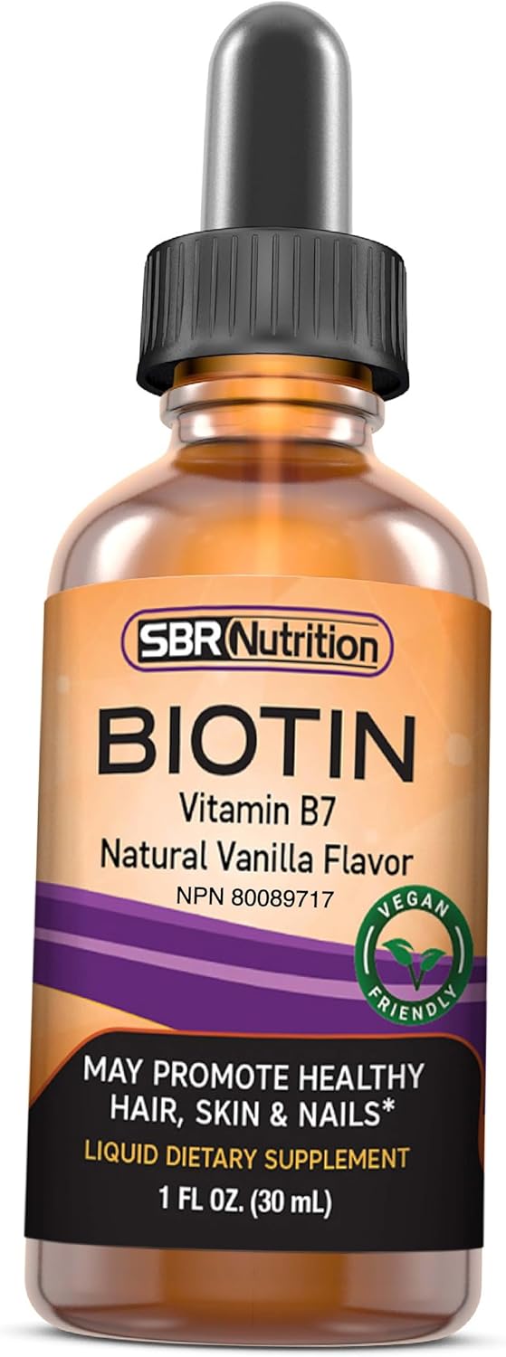 SBR Nutrition Biotin Liquid Drops, 5000mcg per Serving (60) 1.0Fl.oz (30ml) Vanilla