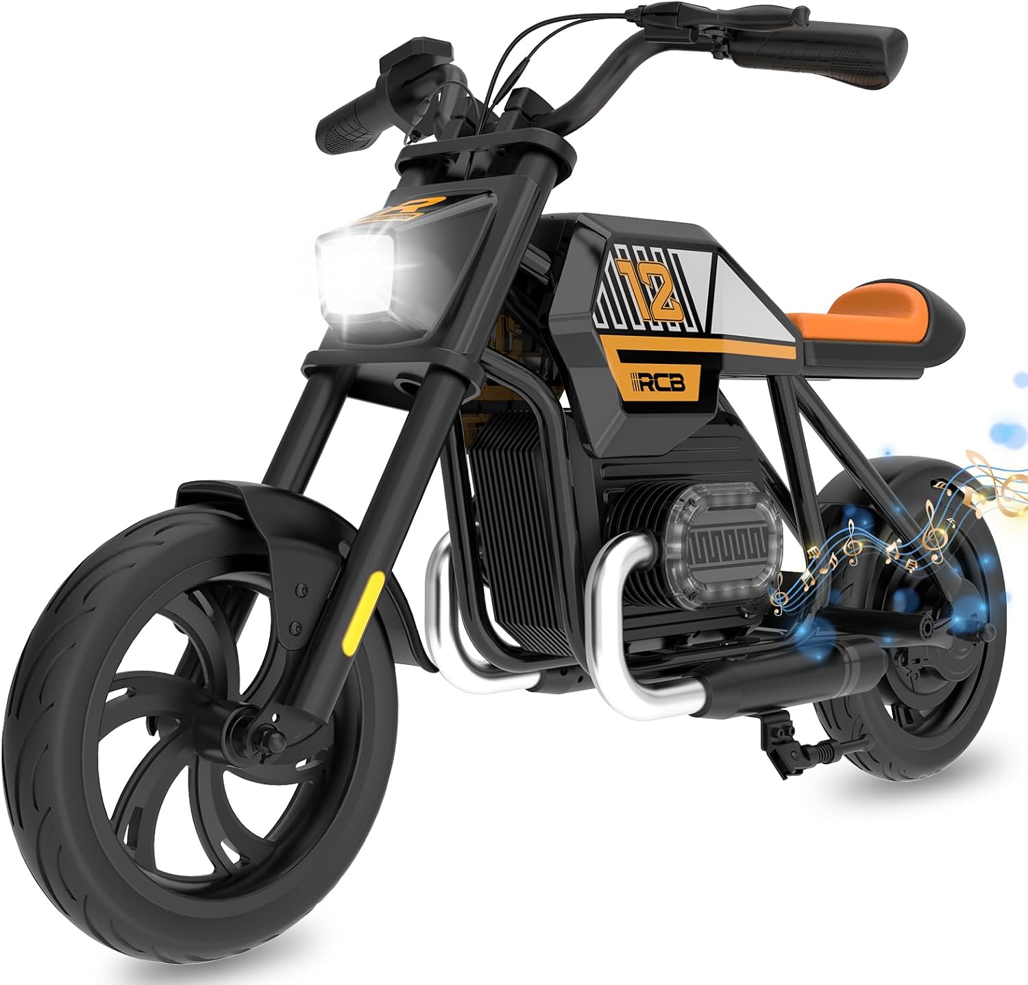 RCB R9 Kids Electric Motorbike, Ride on Motorcycle with Loudspeaker, 3 Speed Modes 6.2/9.3/15.5mph&9.32 Miles Long Range, Ambient lighting, 12'' Pneumatic Tire for Aged 6+