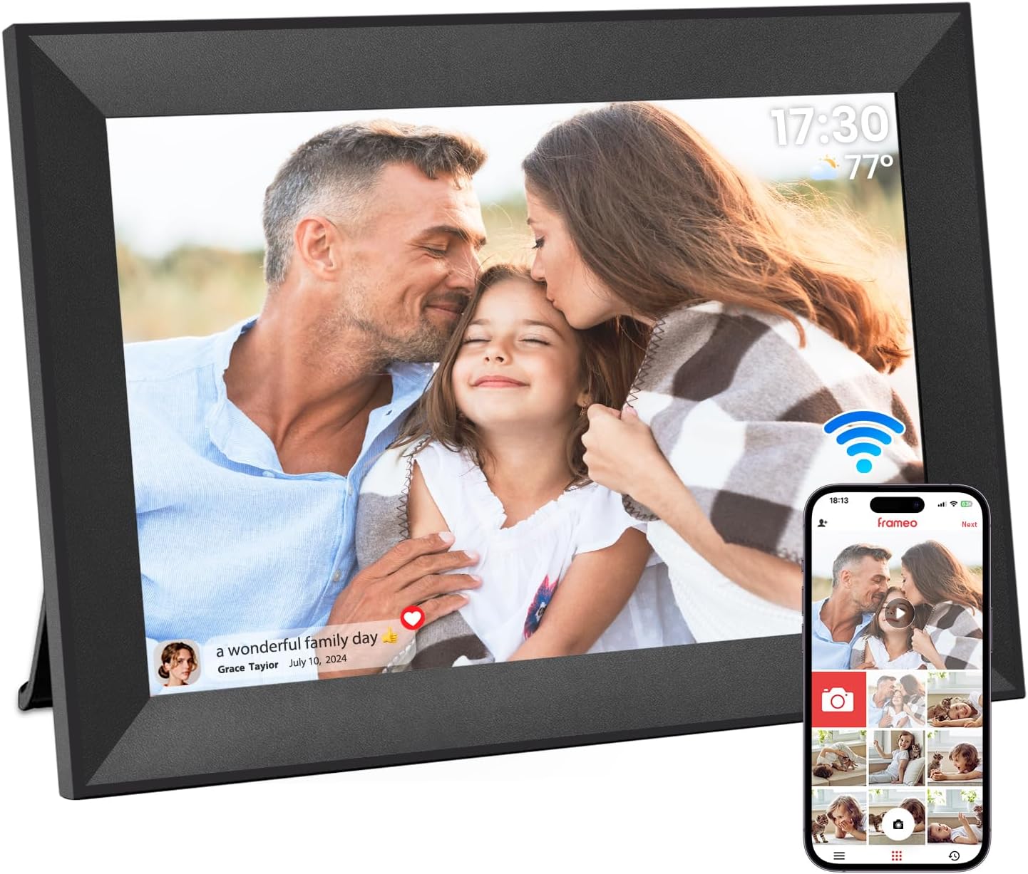 Frameo Digital Photo Frame WiFi, 10.1 Inch Digital Picture Frame, 1280x800 IPS LCD Touch Screen, Auto-Rotat Built in 32GB storage, Share Moments Instantly via Frameo App from Anywhere, Black