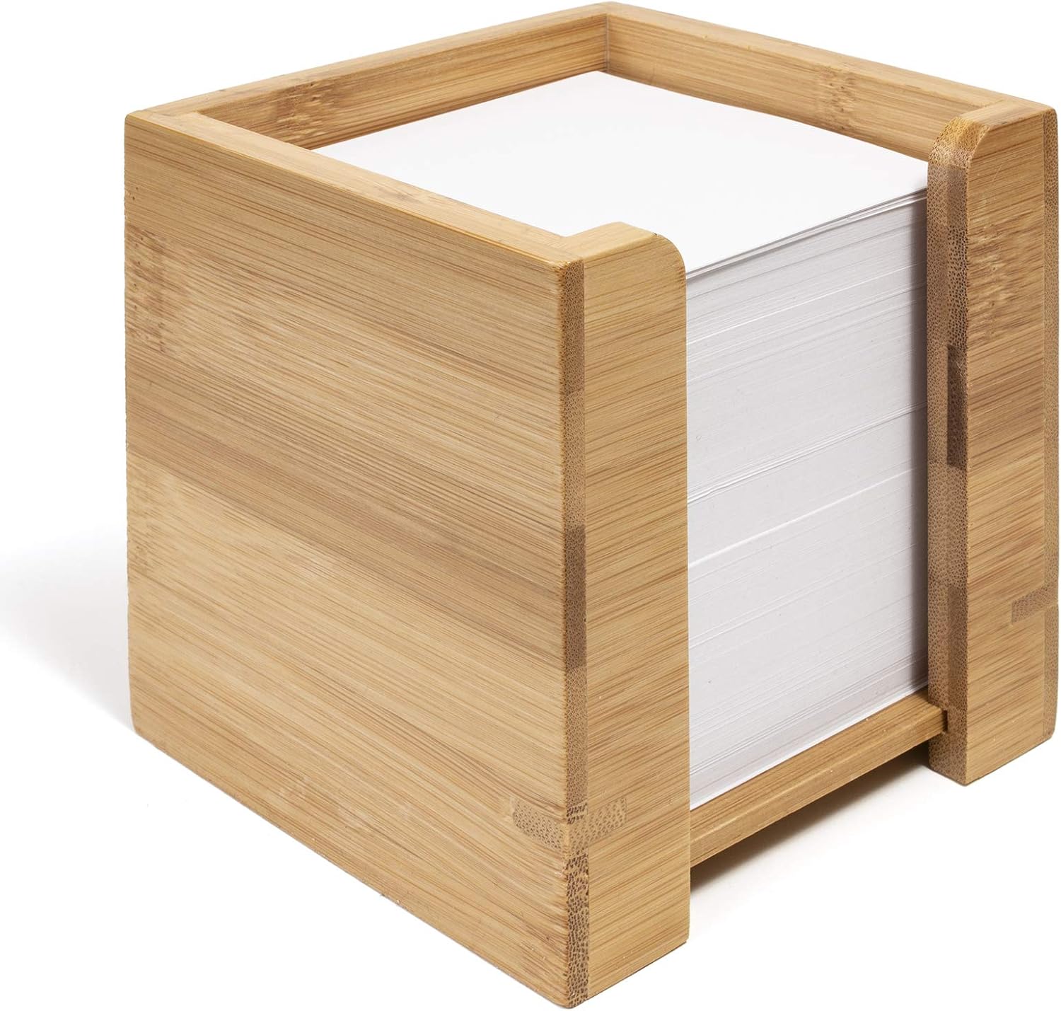 woodluv Bamboo Cube Memo Pad Dispenser Holder with Square Paper Memo Notes Pad - 10.5 x 10.5 x 10.5cm (Paper Inluded)