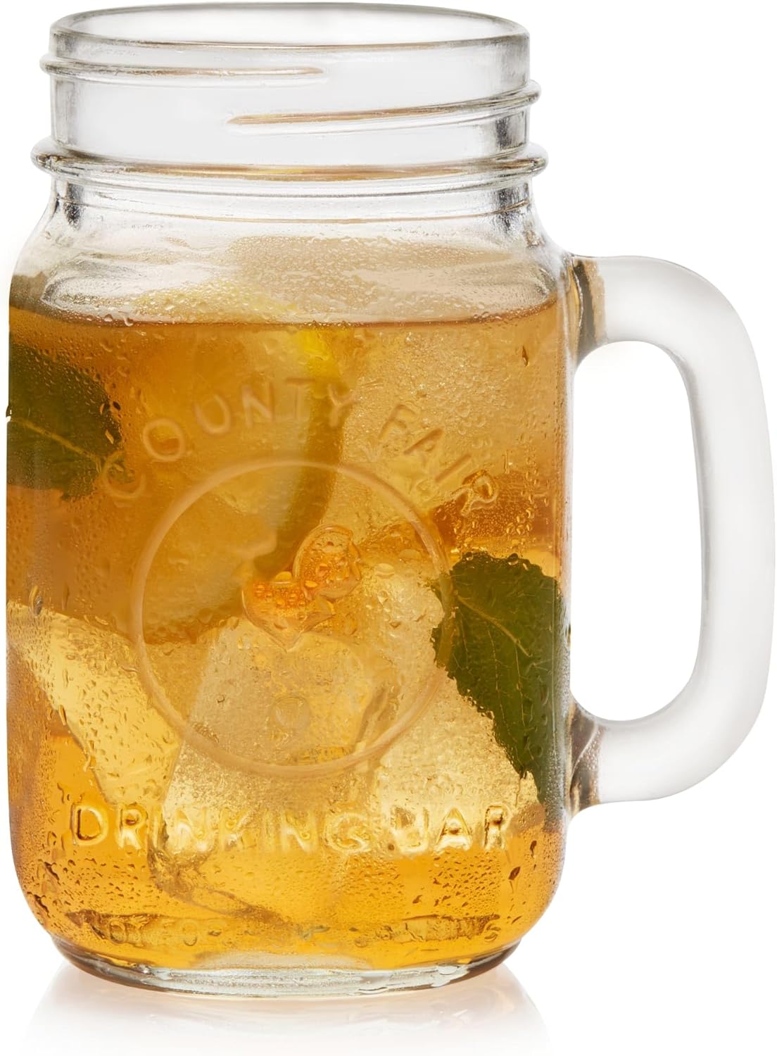 Libbey County Fair Set of 12 Mason Drinking Jars with Handles, Classic 16.5 oz Glass Mason Jar Mugs w/ Top, Drinking Glass Jar for Cocktail, and More